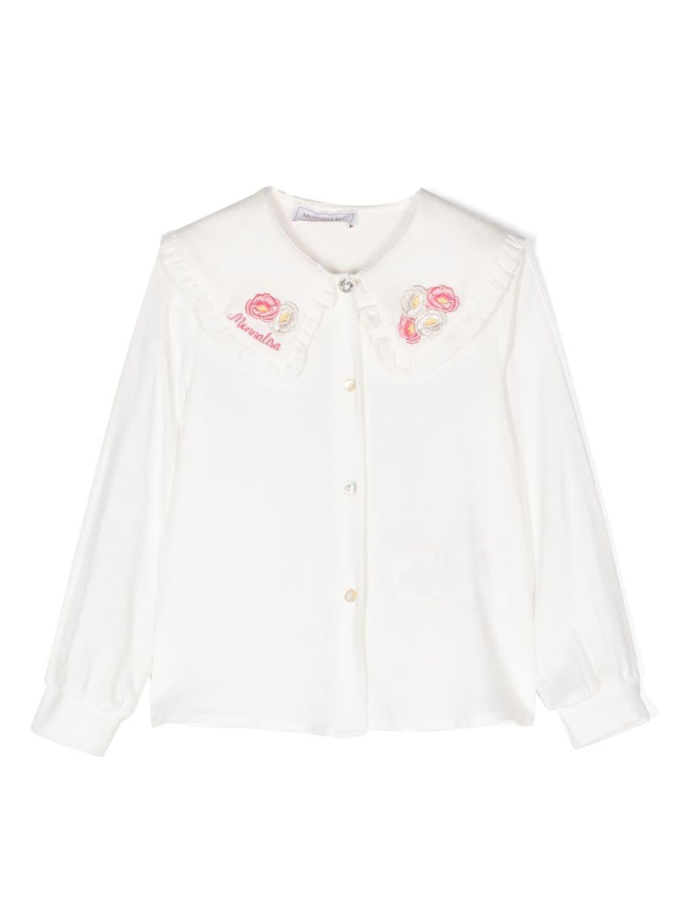 Camicia bianca bambina con ricami sul colletto 11B3002103 0001 Monnalisa kids 