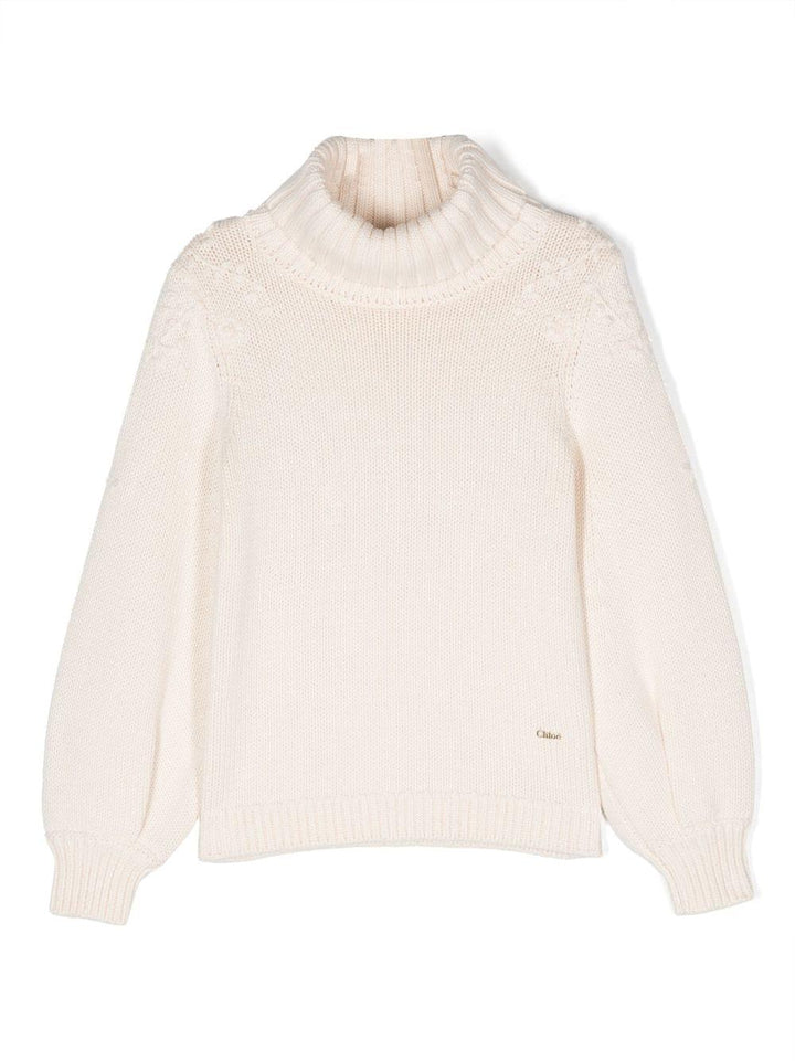 Maglione bianco avorio bambina con ricamo