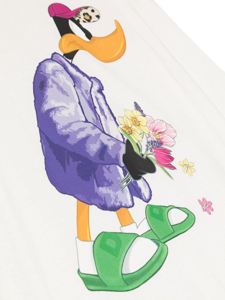 T-shirt bianca bambina a maniche lunghe con stampa 'Duffy Duck' 19B6152000 0001 Monnalisa kids 
