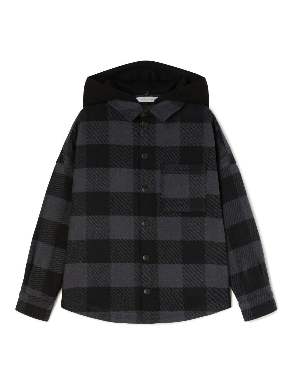 Camicia nera bambino con stampa posteriore e cappuccio