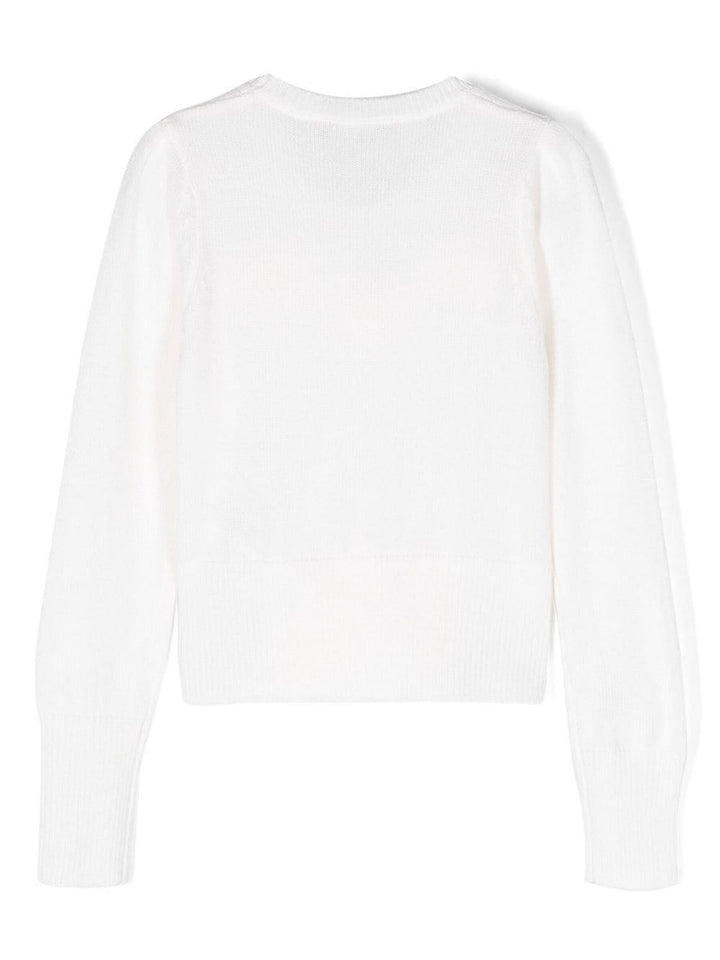 Maglione bianco bambina con applicazione a fiori