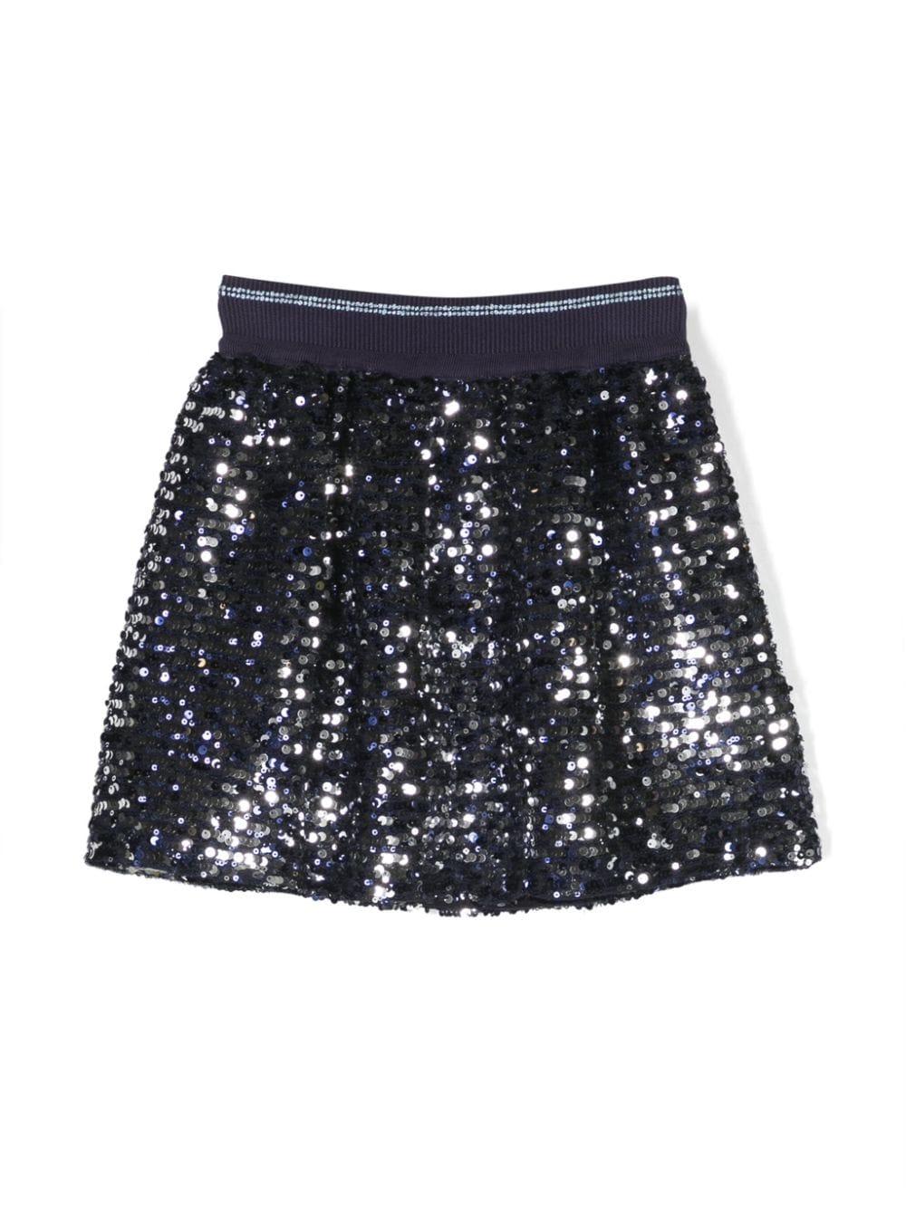 Gonna blu bambina,con dettaglio paillettes e vita elasticizzata
