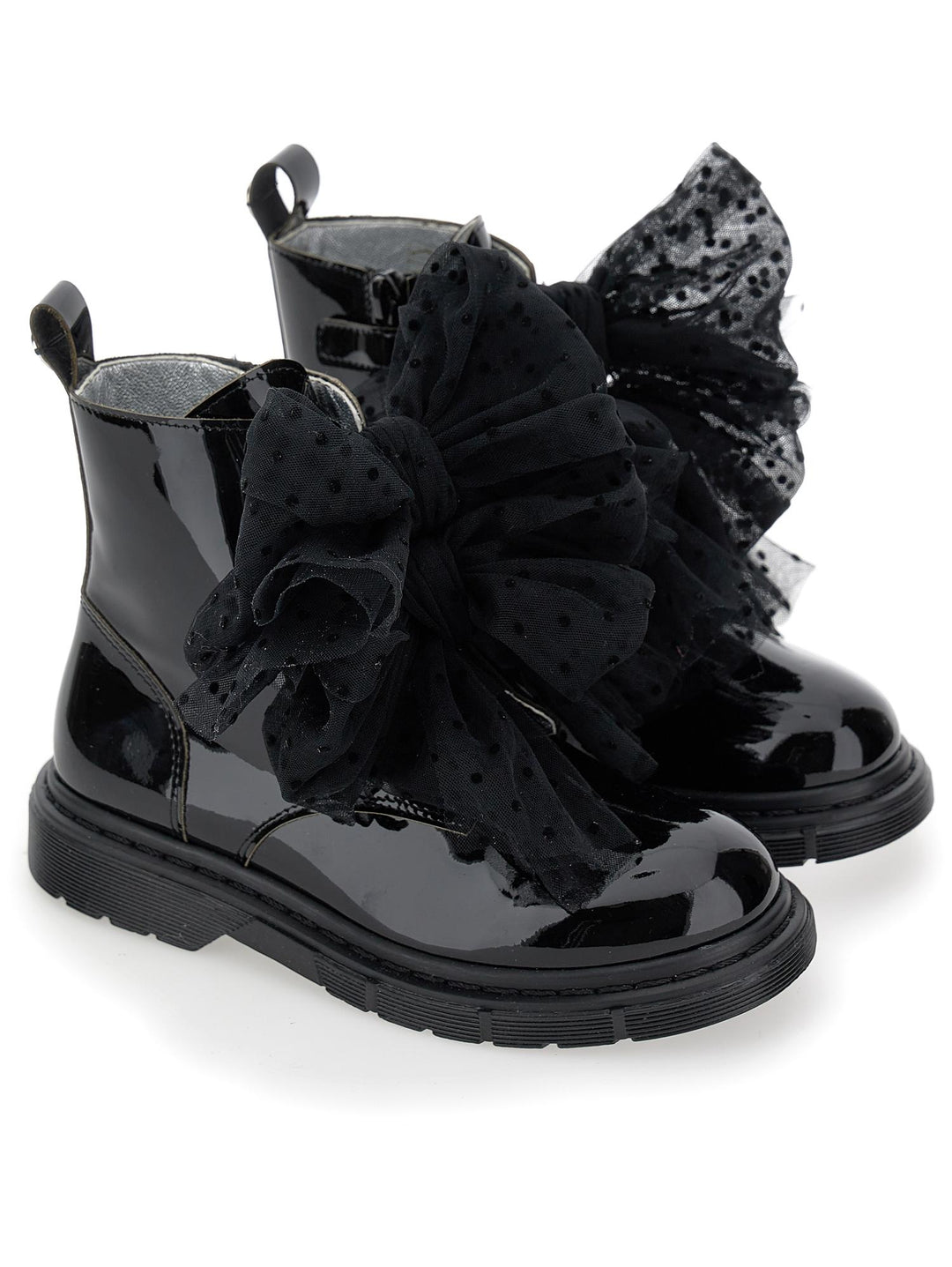 Stivaletti neri bambina con ruches 87B0012702 0050 Monnalisa kids 