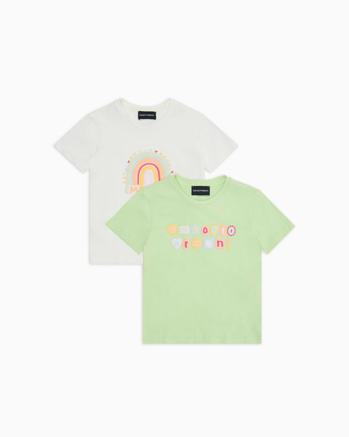 set t-shirt bianco/verde bambina