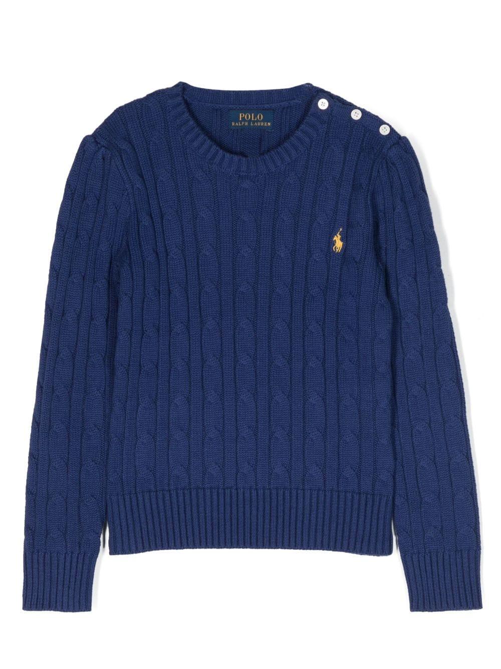 Maglione blu bambina con bottoni e logo 312901316 005 RALPH LAUREN KIDS 