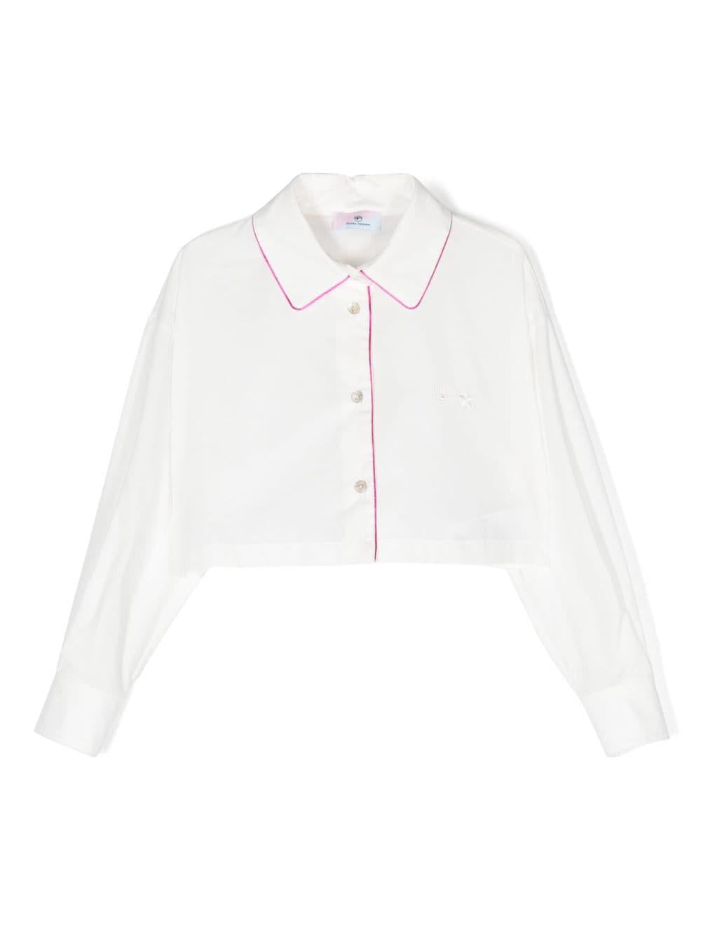 Camicia bianca con dettagli rosa bambina