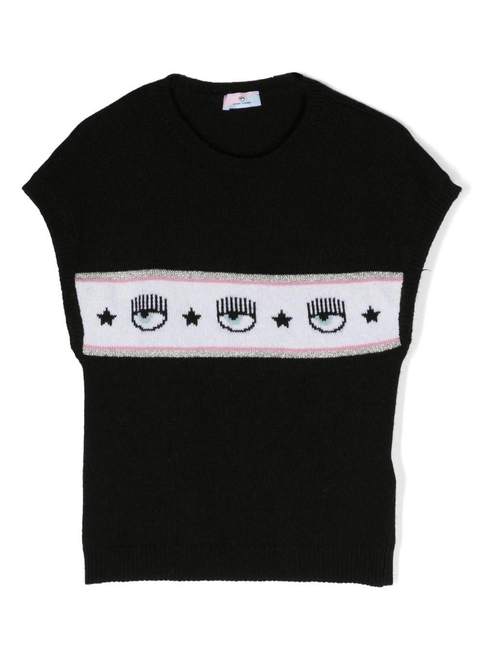 Maglia nera smanicata con stampa logata