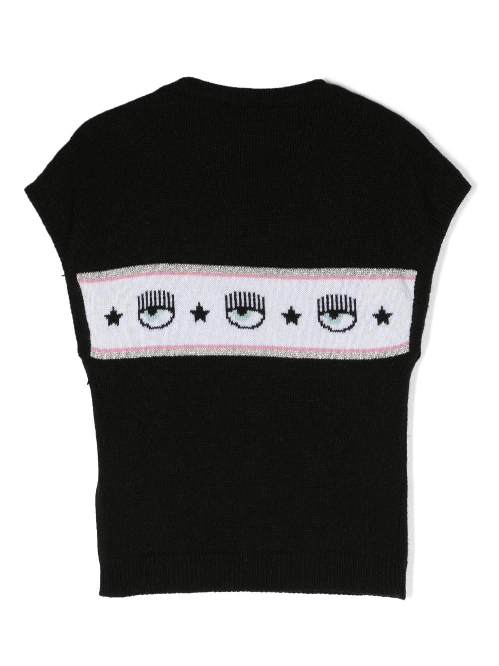 Maglia nera smanicata con stampa logata