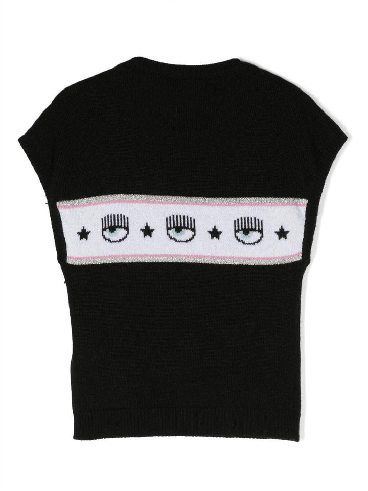 Maglia nera smanicata con stampa logata