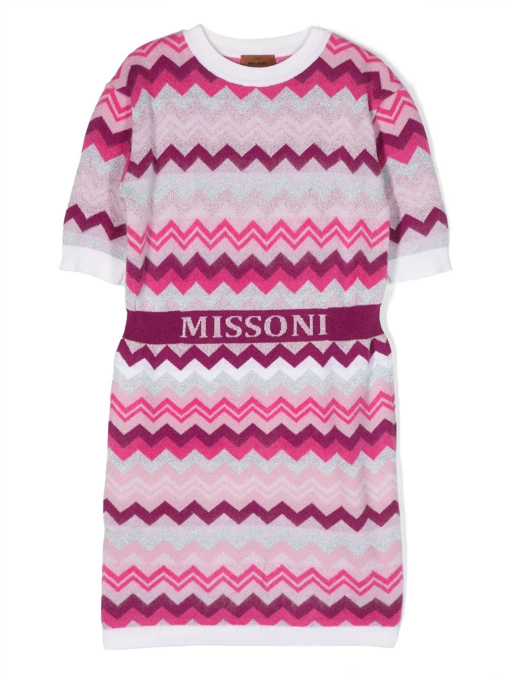 Abito rosa bambina con stampa a zigzag