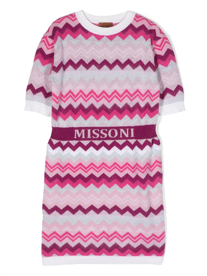 Abito rosa bambina con stampa a zigzag