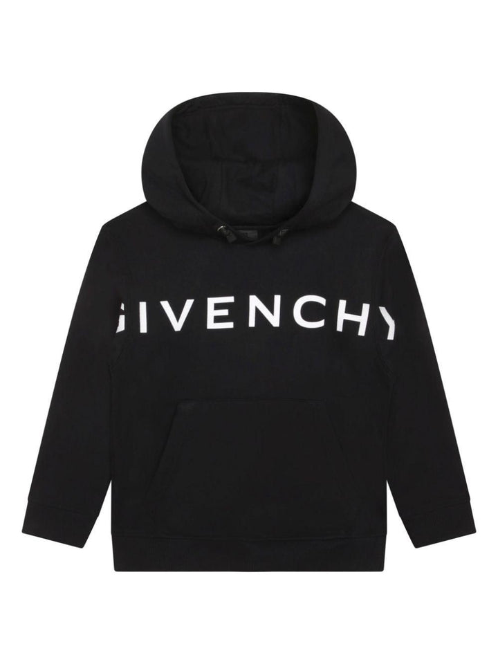 Felpa nera bambino con stampa bianca e cappuccio H25474 09B Givenchy Kids 