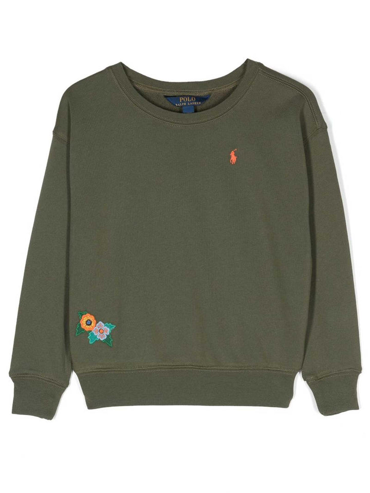 Felpa verde bambina con logo e applicazione