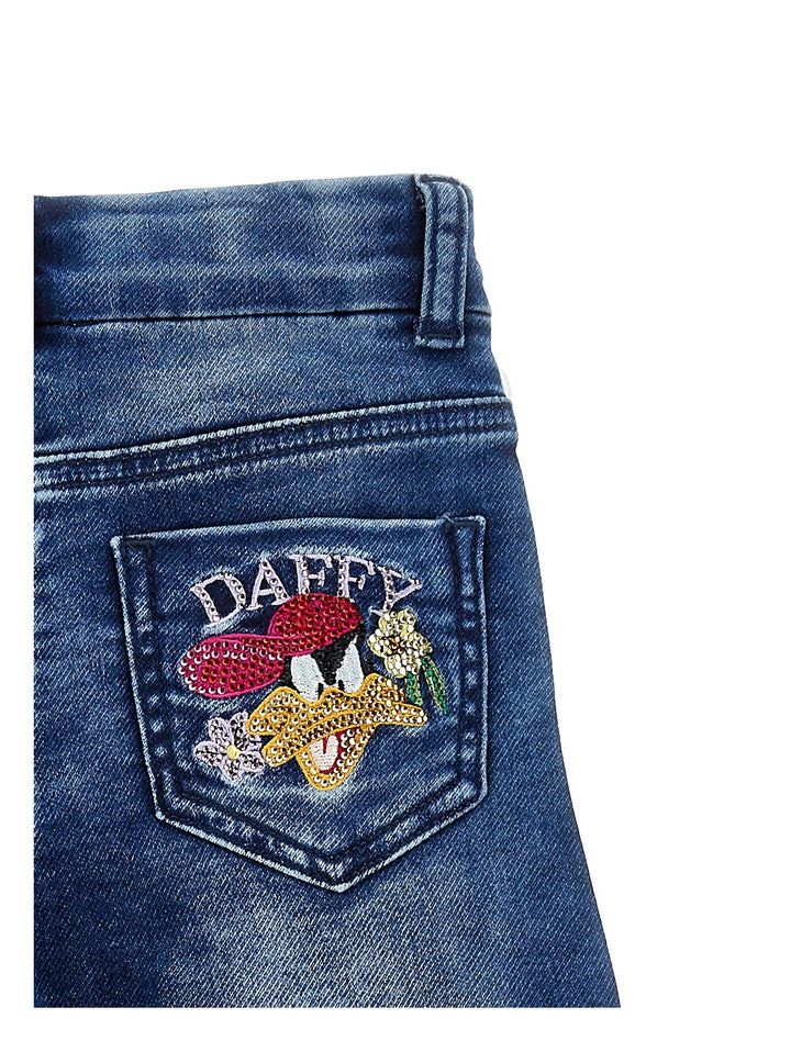 Jeans denim bambina con stampa 'Duffy Duck' posteriore