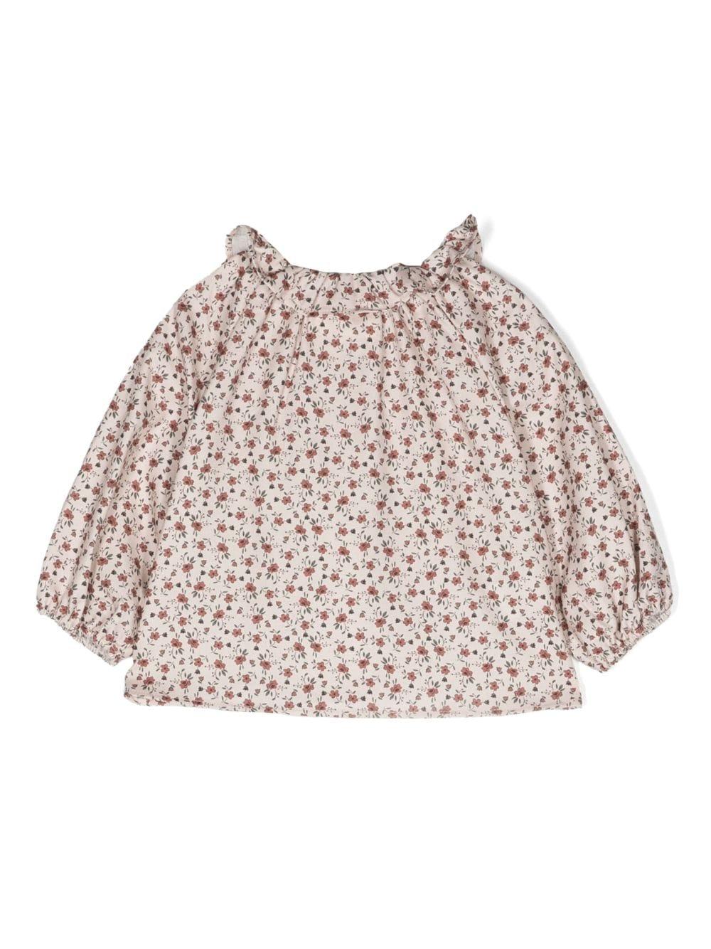 Camicia rosa blush neonata con stampa a fiori