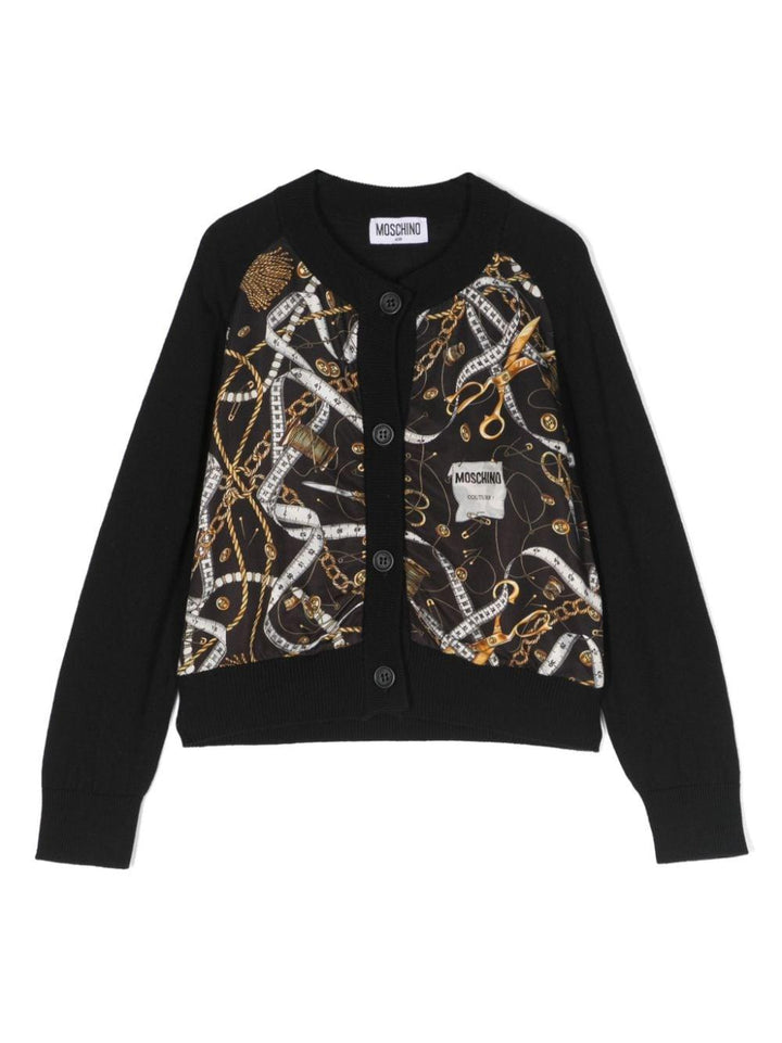 Cardigan nero bambina con stampa