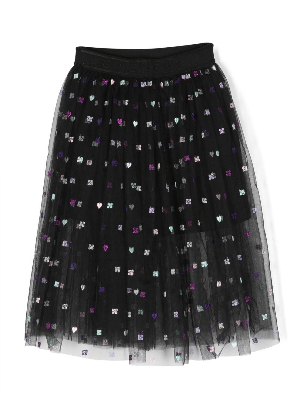 Gonna nera bambina in tulle con stampa multicolor H13192 09B Givenchy Kids 