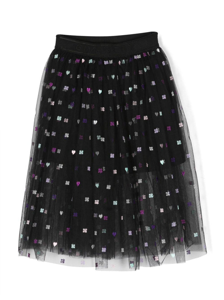 Gonna nera bambina in tulle con stampa multicolor H13192 09B Givenchy Kids 