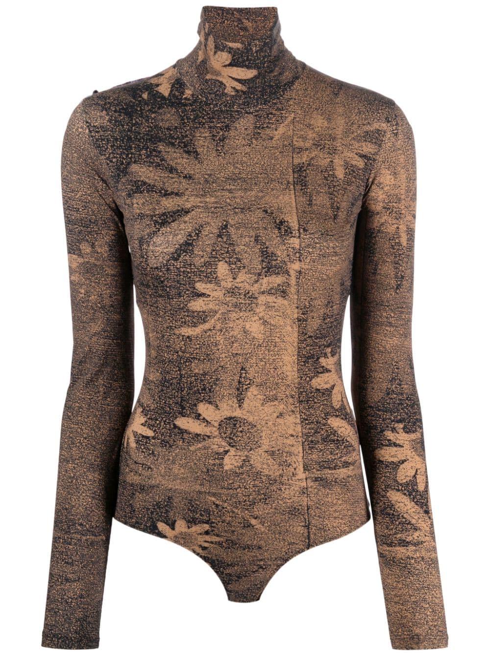 Body color caffè donna con stampa a fiori S62NA0066S24636 001S MM6 
