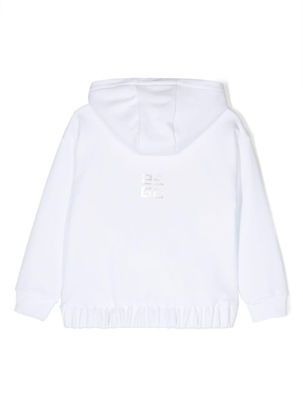 Felpa bianca bambina con cappuccio e stampa