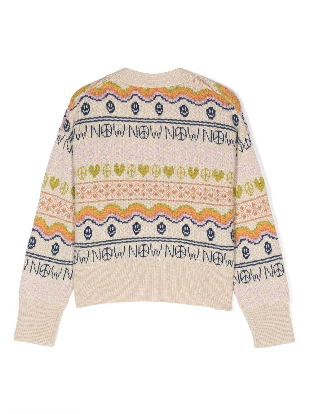 Cardigan beige e multicolor bambina con stampa
