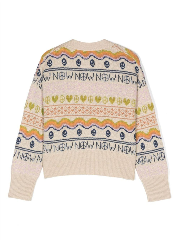 Cardigan beige e multicolor bambina con stampa