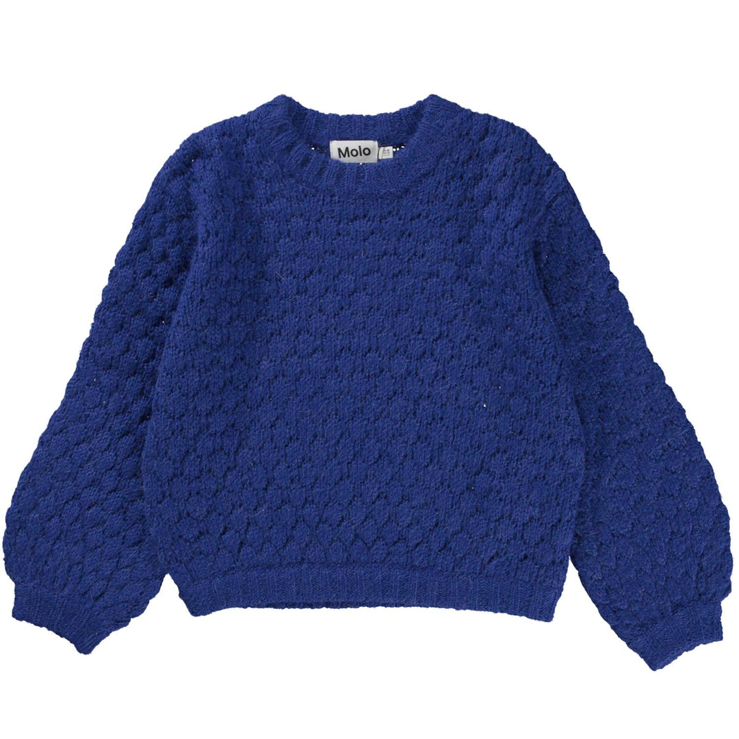 Maglia blu bambina,con trama ricamata
