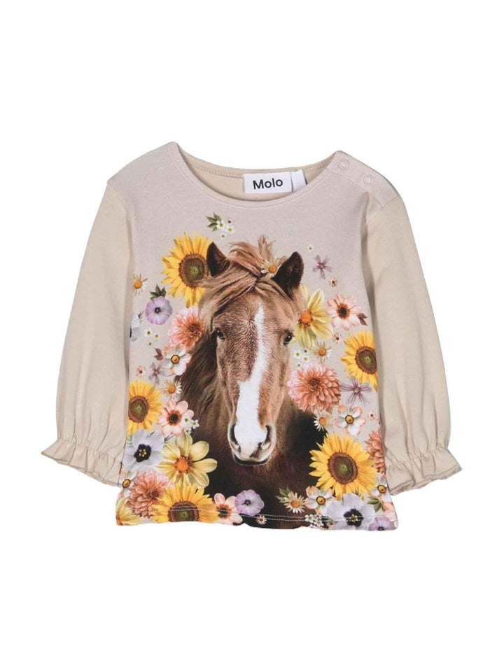 T-shirt marrone chiara neonata con stampa
