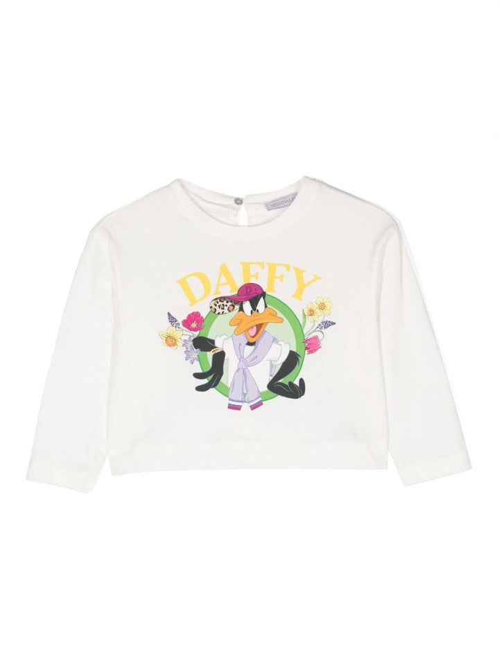 T-shirt bianca bambina a maniche lunghe con stampa 'Duffy Duck' 19B6162000 0001 Monnalisa kids 