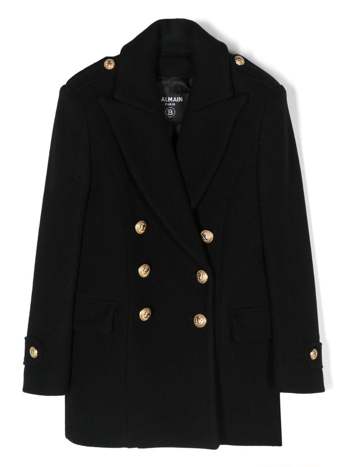Cappotto doppiopetto nero bambina con bottoni oro