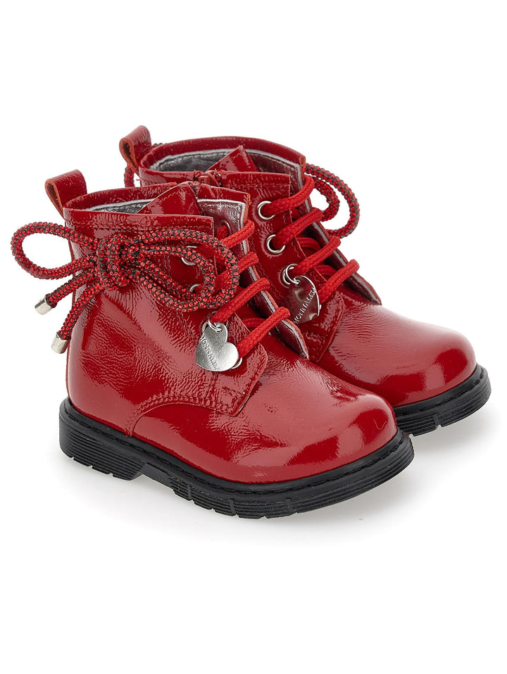 Stivale rosso stringato bambina con logo patch