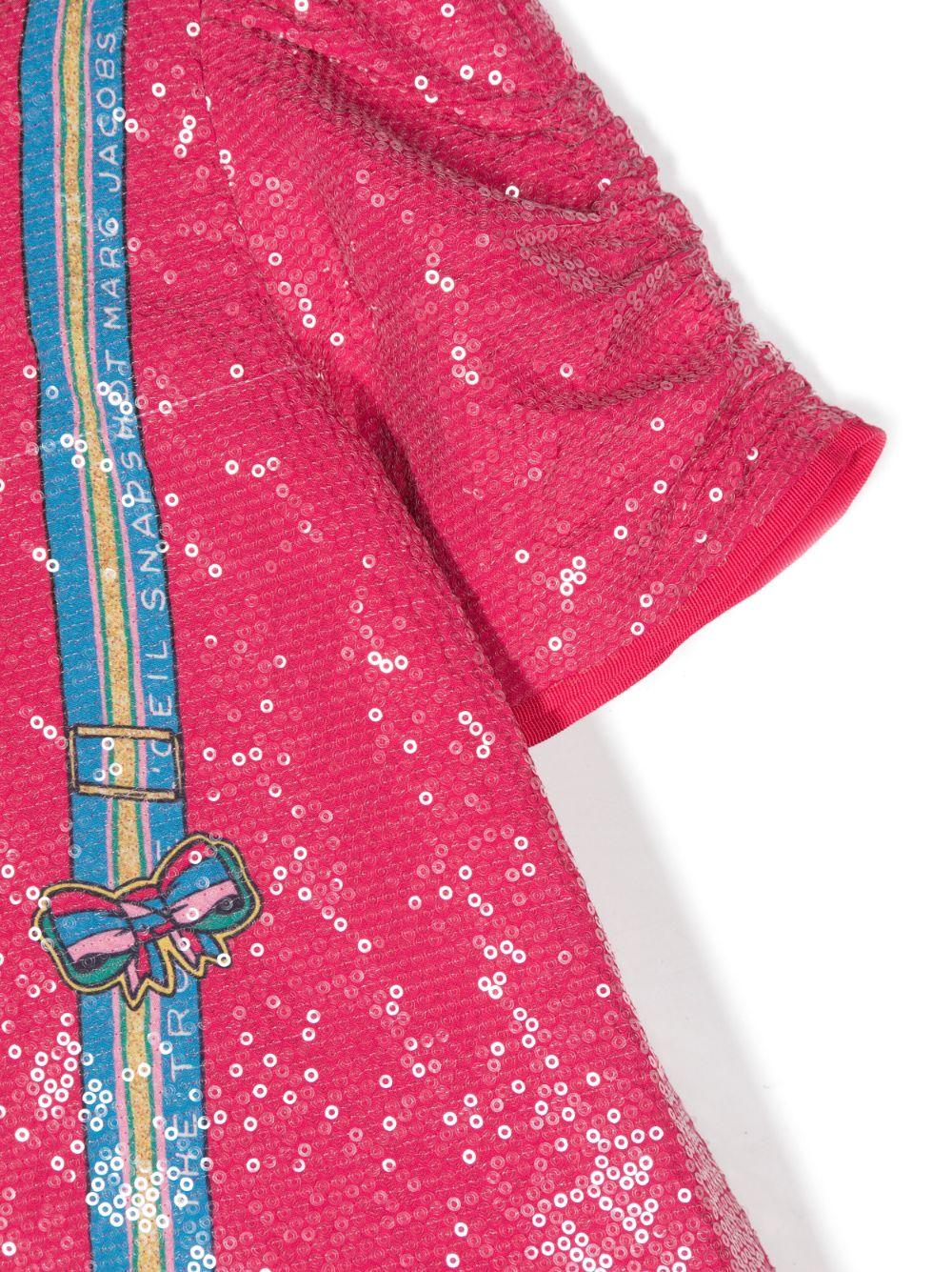 Abito fucsia bambina con pailettes e stampa W12452 494 Marc Jacobs Kids 