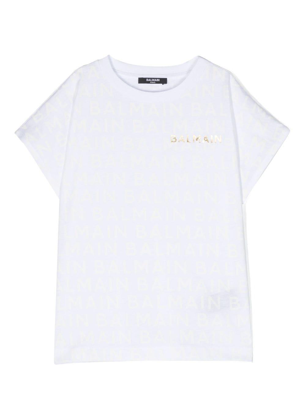 T-shirt bianca bambina con stampa color oro