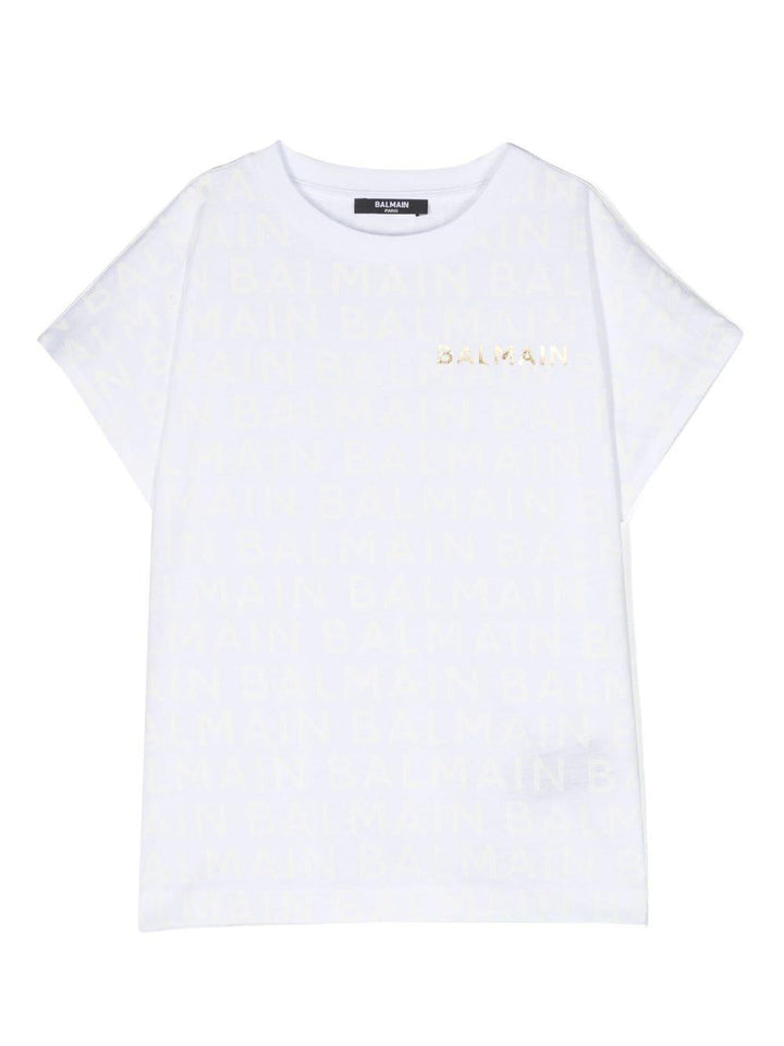T-shirt bianca bambina con stampa color oro