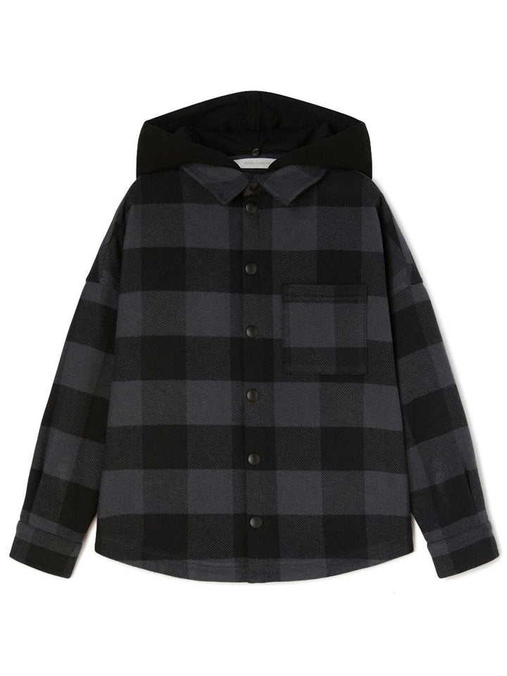 Camicia nera bambino con stampa posteriore e cappuccio