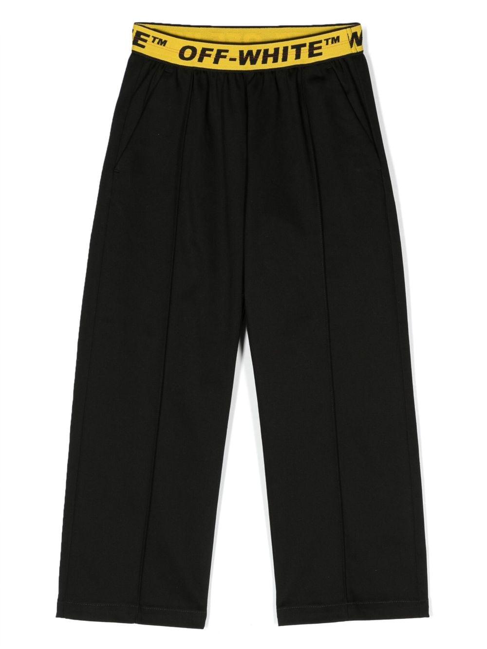 Pantalone nero bambino con banda gialla in vita