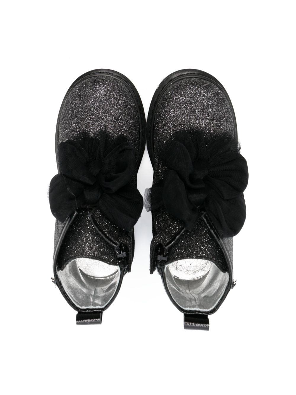 Stivaletti nero bambina con fiocco glitter