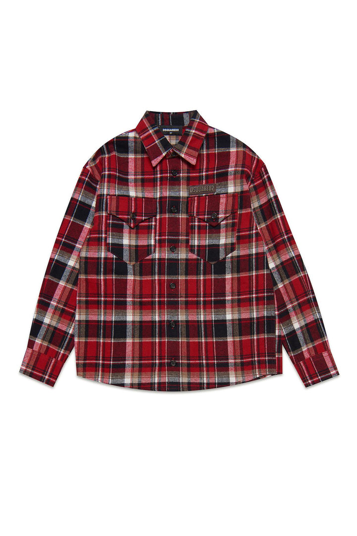 Camicia rossa bambino,con due tasche e logo frontale