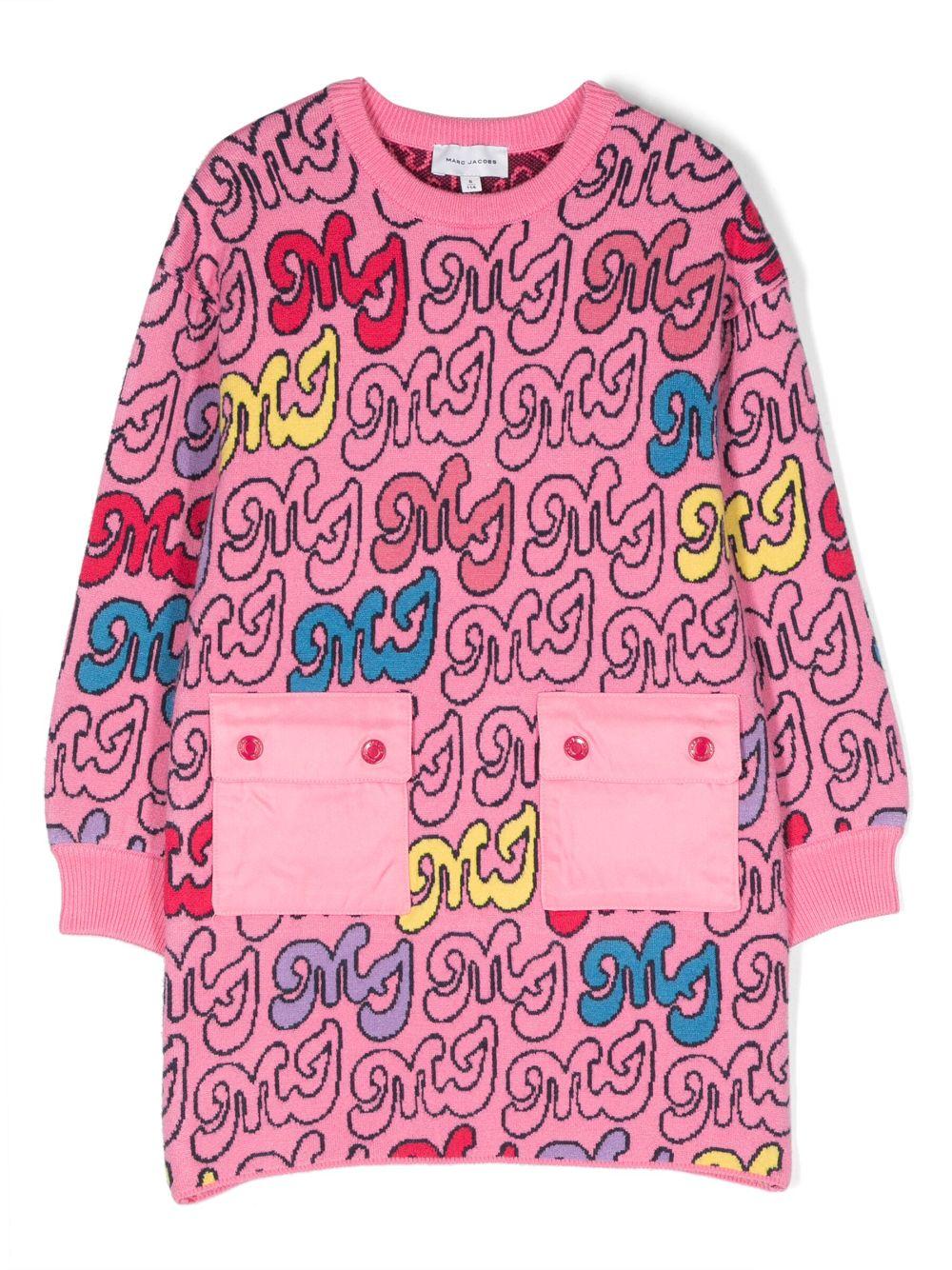 Abito rosa bambina con stampa multicolor e tasche frontali W12462 44G Marc Jacobs Kids 