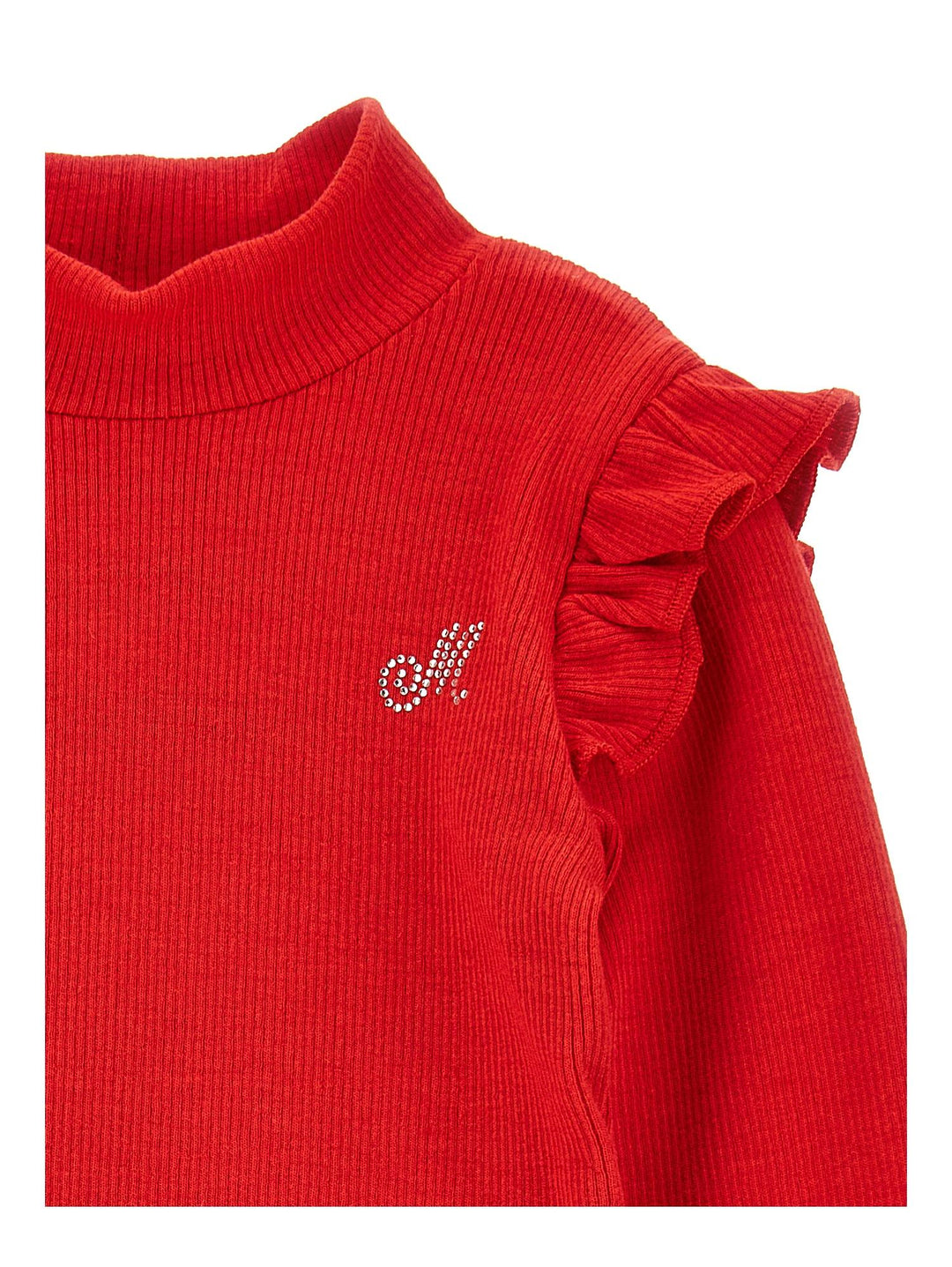 T-shirt rossa neonata con ruches e maniche lunghe
