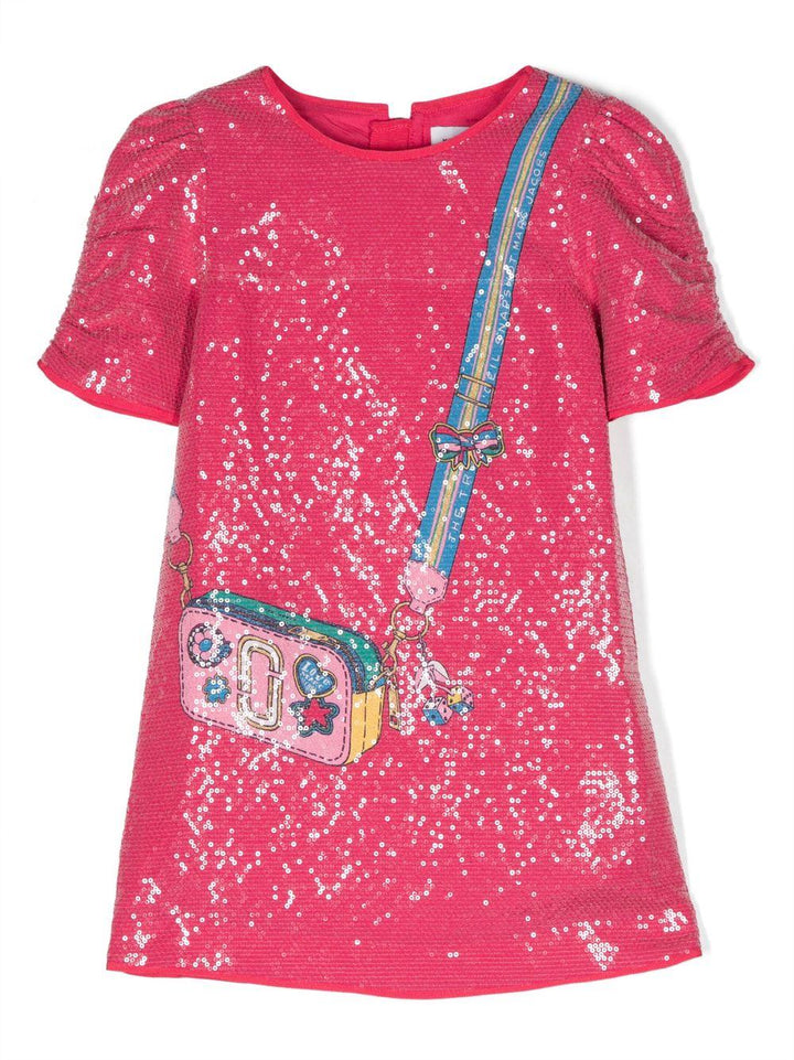 Abito fucsia bambina con pailettes e stampa W12452 494 Marc Jacobs Kids 