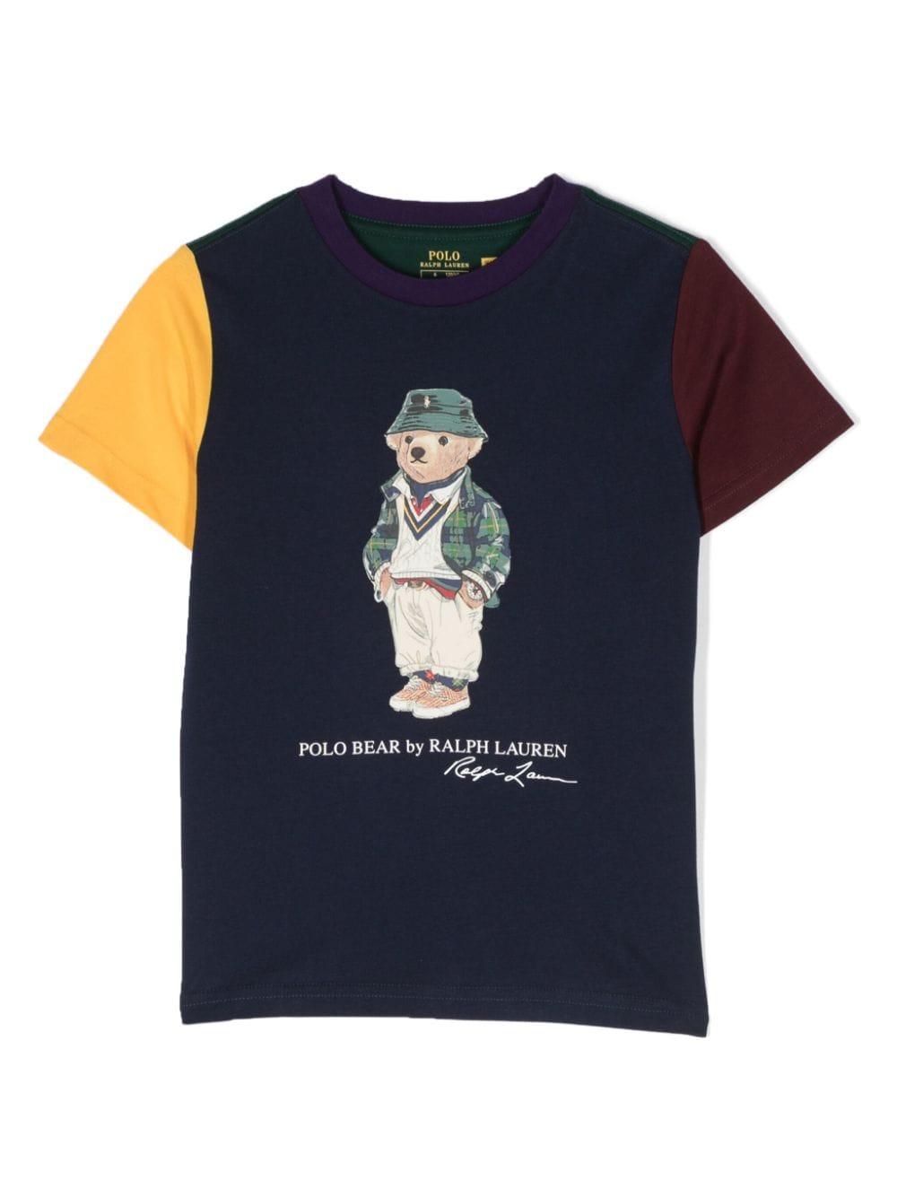 T-shirt blu e multicolor bambino con stampa 322905258 002 RALPH LAUREN KIDS 