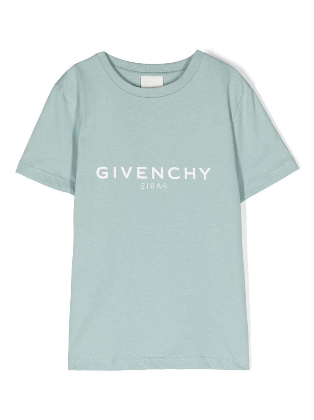T-shirt turchese bambino con logo stampato H25446 773 Givenchy Kids 