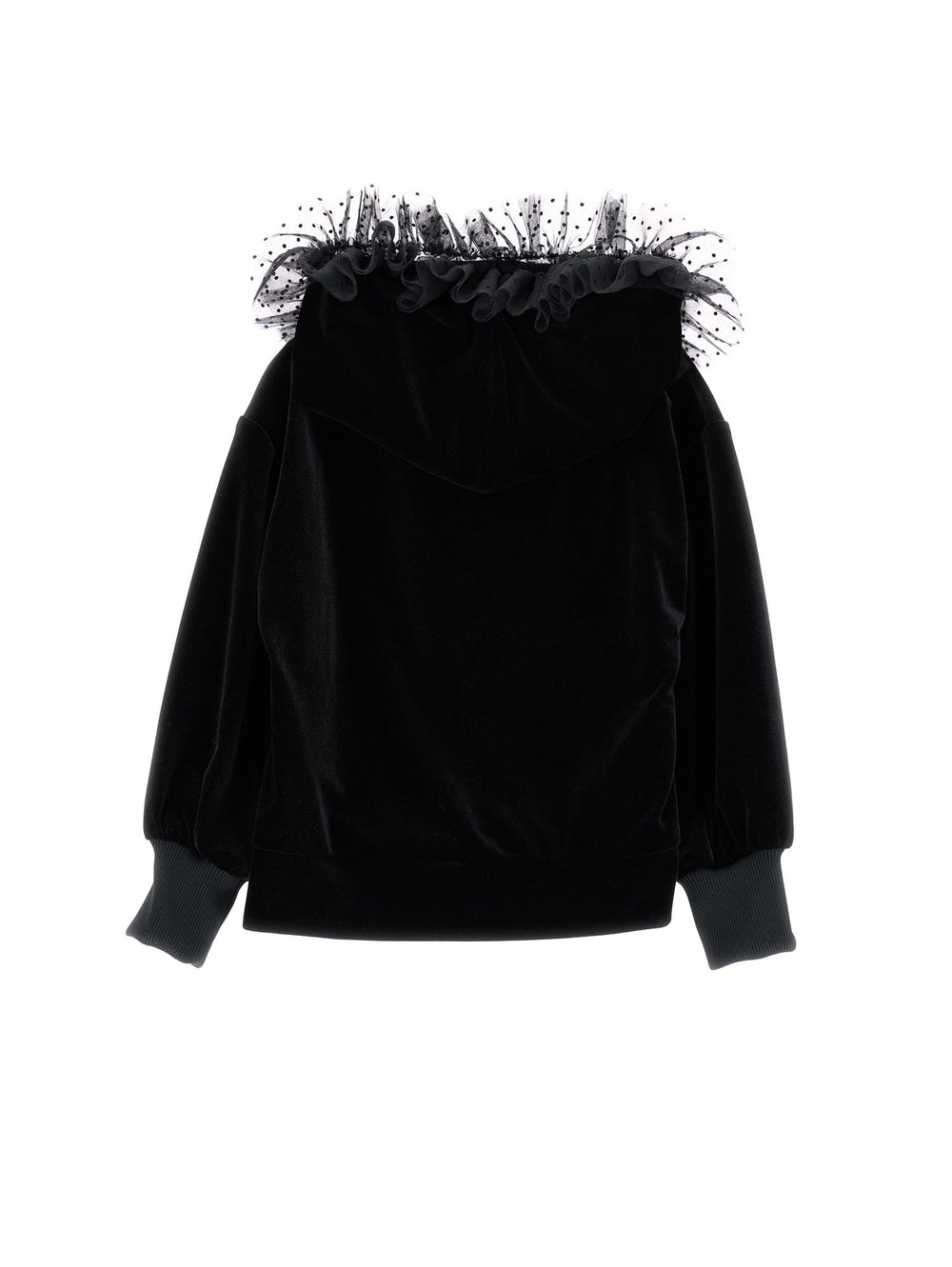 Felpe nera bambina con tulle applicato al cappuccio 71B6012850 0050 Monnalisa kids 