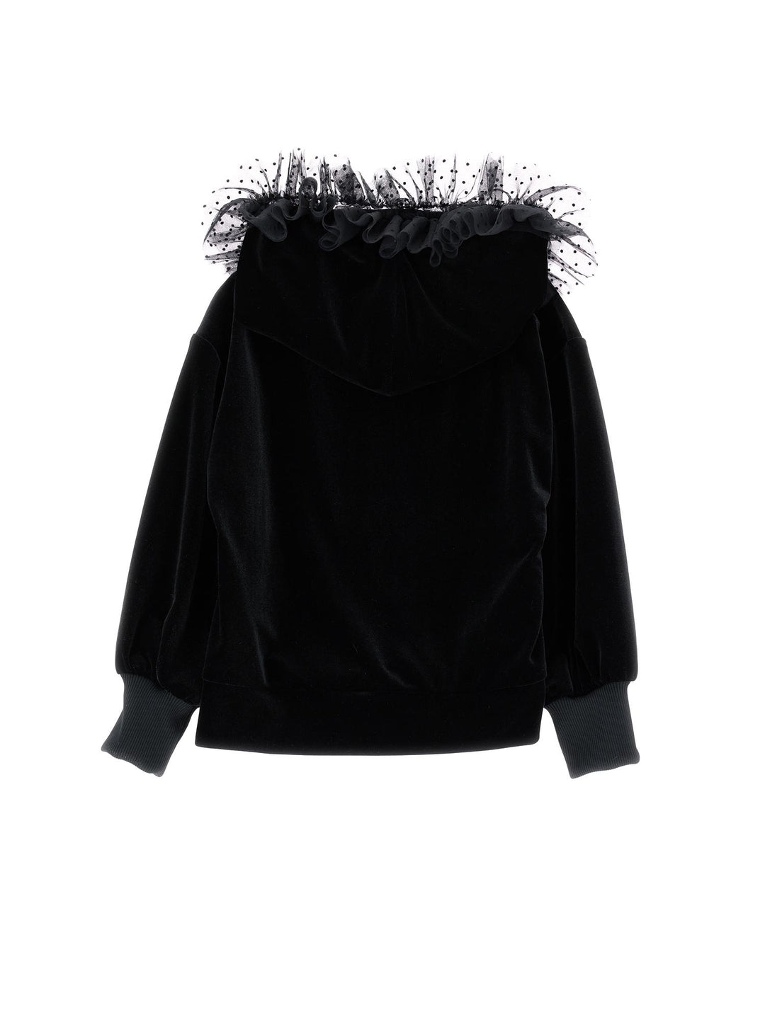 Felpe nera bambina con tulle applicato al cappuccio 71B6012850 0050 Monnalisa kids 