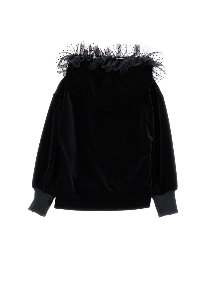 Felpe nera bambina con tulle applicato al cappuccio 71B6012850 0050 Monnalisa kids 