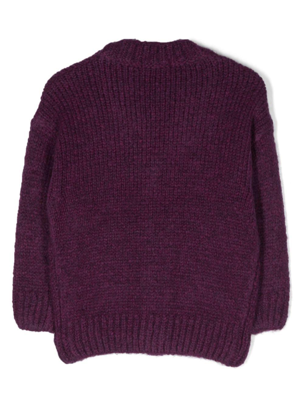 Cardigan viola scuro bambina  con logo ricamato