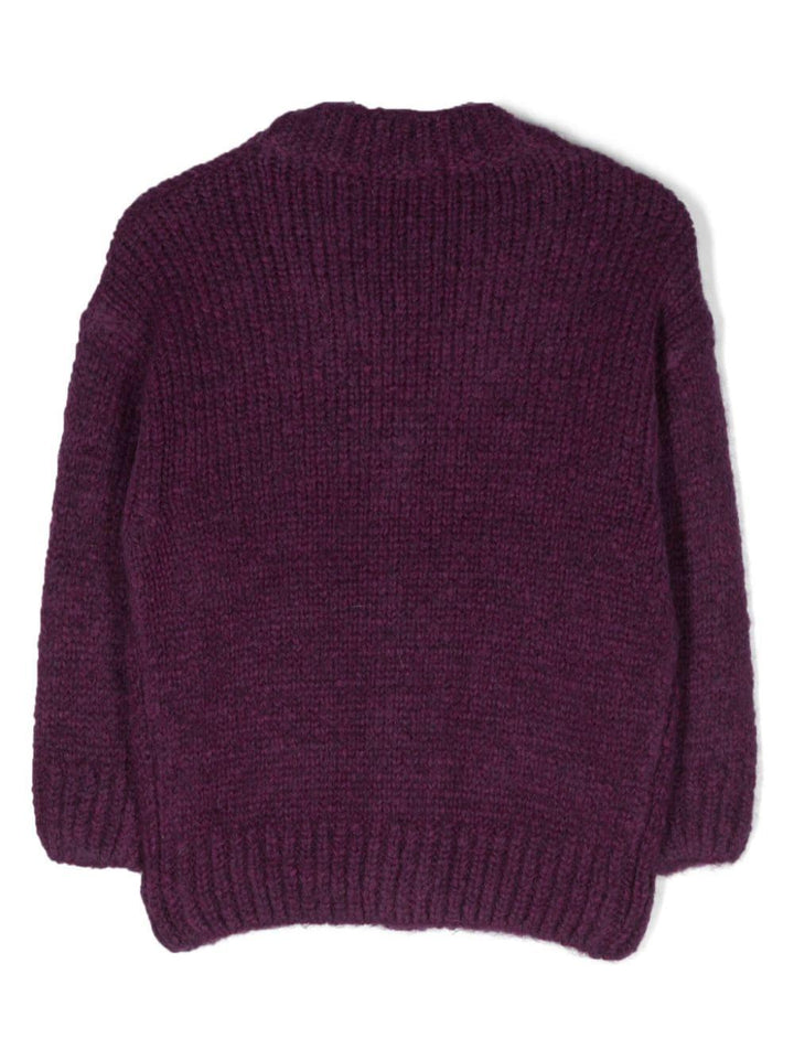 Cardigan viola scuro bambina  con logo ricamato