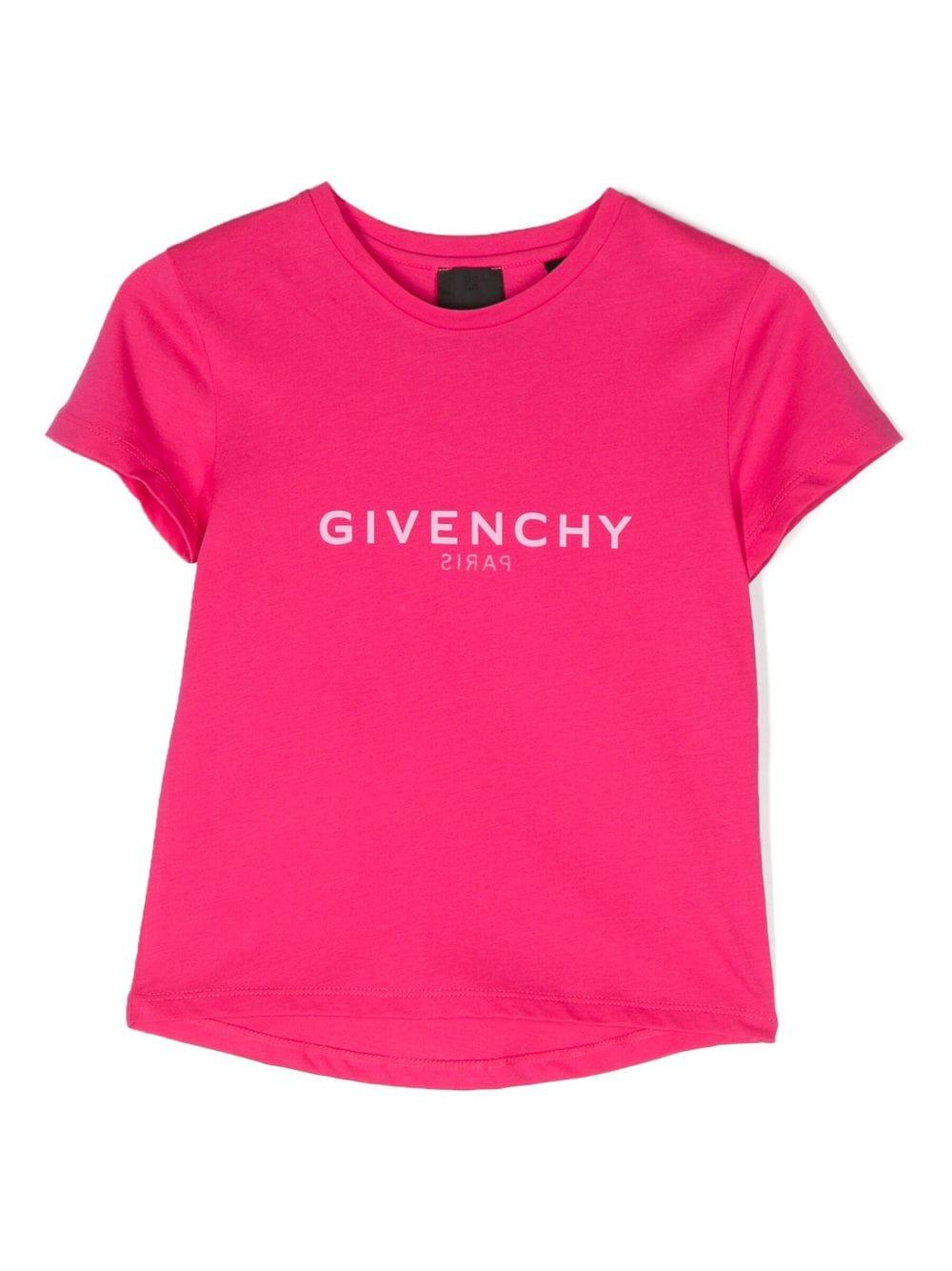 T-shirt fucsia bambina con logo bianco stampato H15329 49N Givenchy Kids 