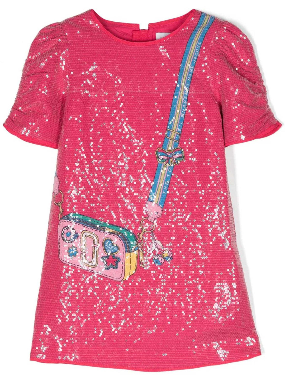 Abito fucsia bambina con pailettes e stampa W12452 494 Marc Jacobs Kids 